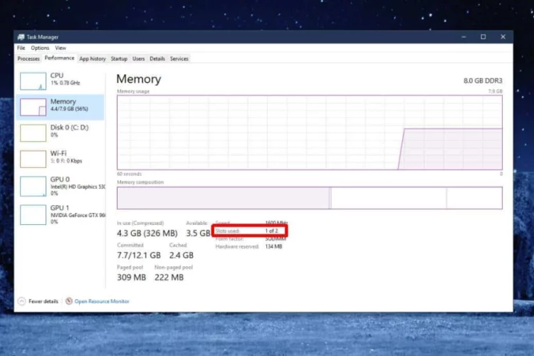 Memory Slots Available on Motherboard on Windows 10